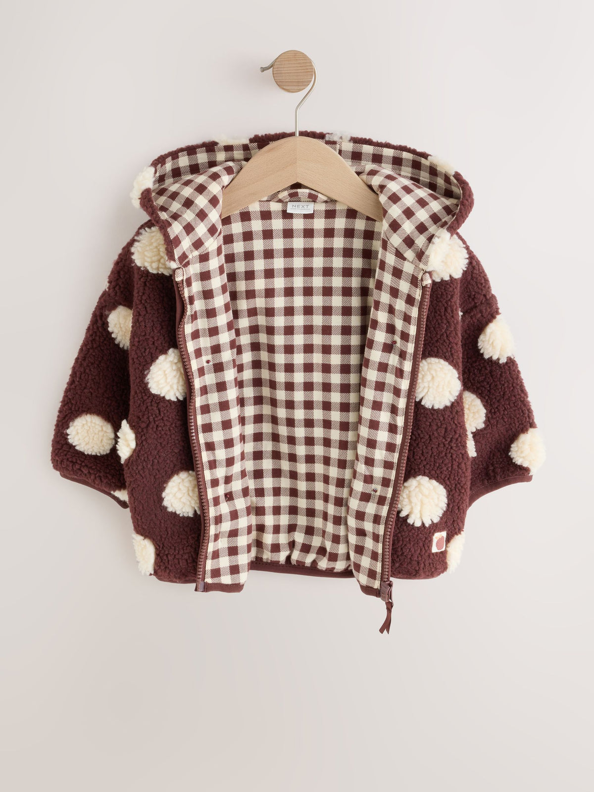 Brown/Ecru Spot Hooded Zip Up Fleece (3mths-7yrs)