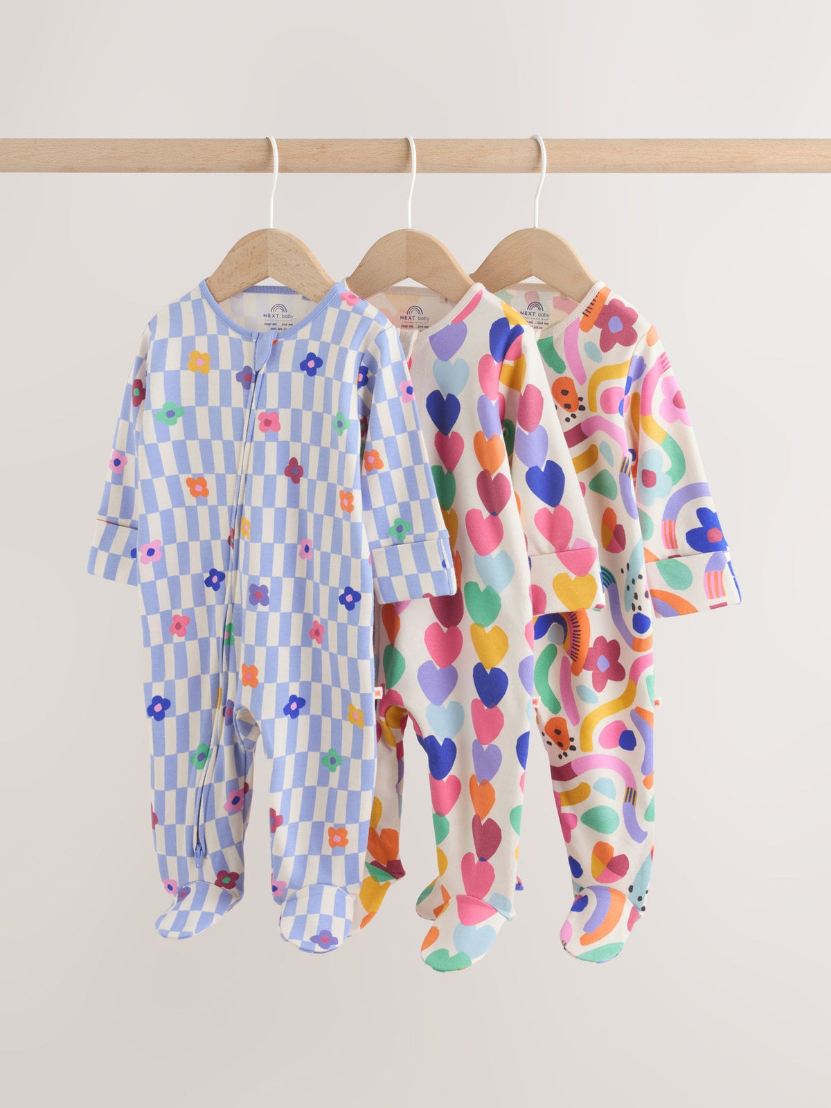 Bright Rainbow Two Way Zip Sleepsuits 3 Pack (0mths-2yrs)
