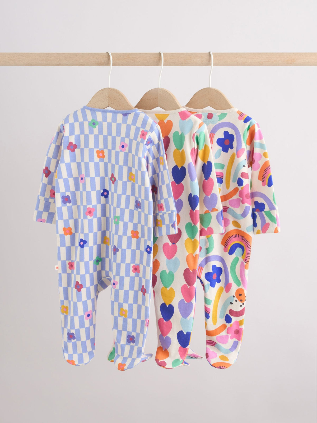 Bright Rainbow Two Way Zip Sleepsuits 3 Pack (0mths-2yrs)
