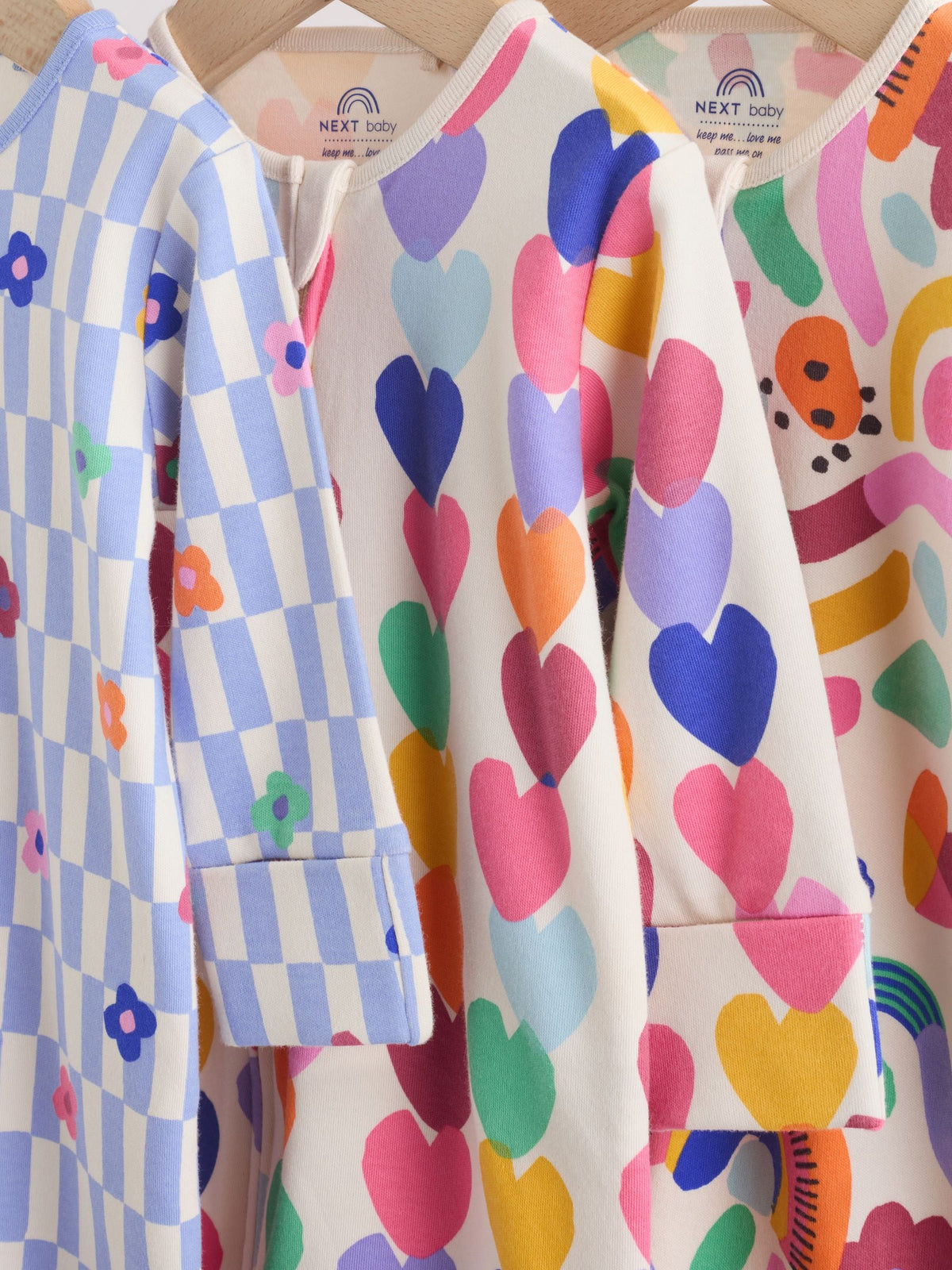 Bright Rainbow Two Way Zip Sleepsuits 3 Pack (0mths-2yrs)