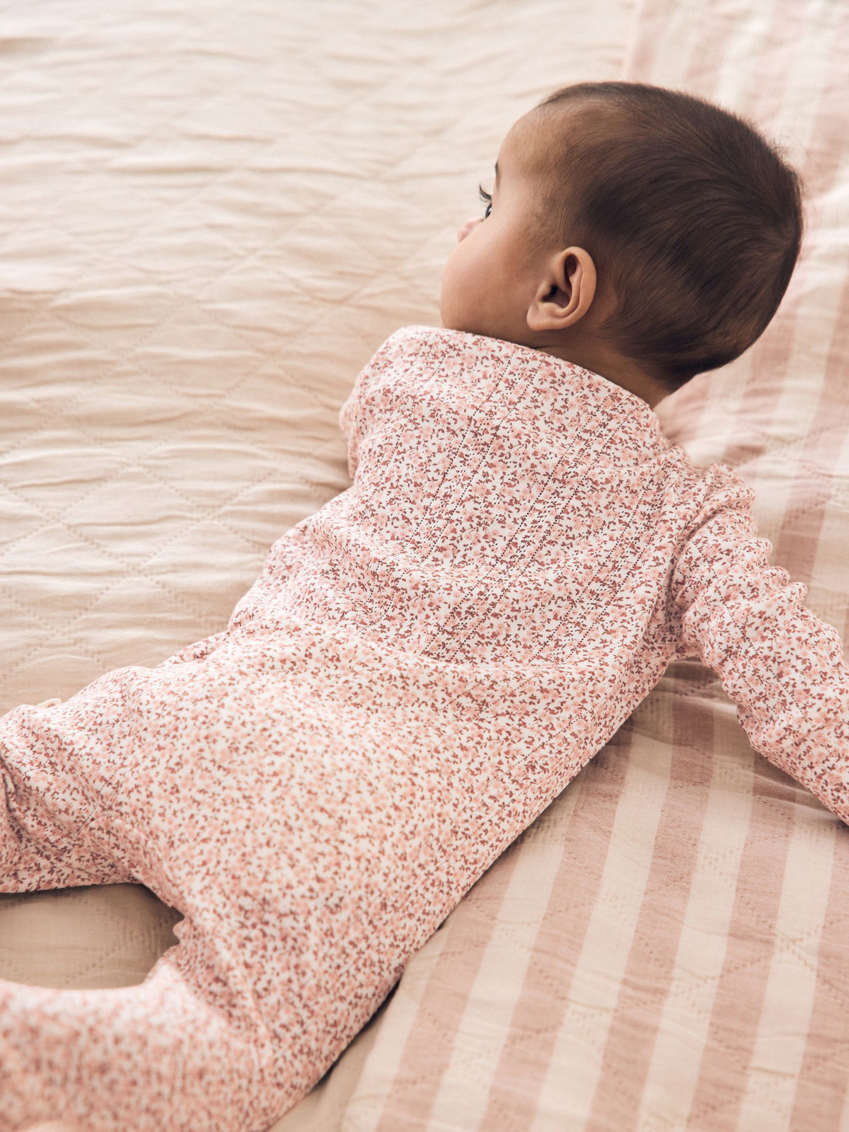 Brown Ditsy Floral 5 Pack Two Way Zip Baby Sleepsuit (0-2yrs)