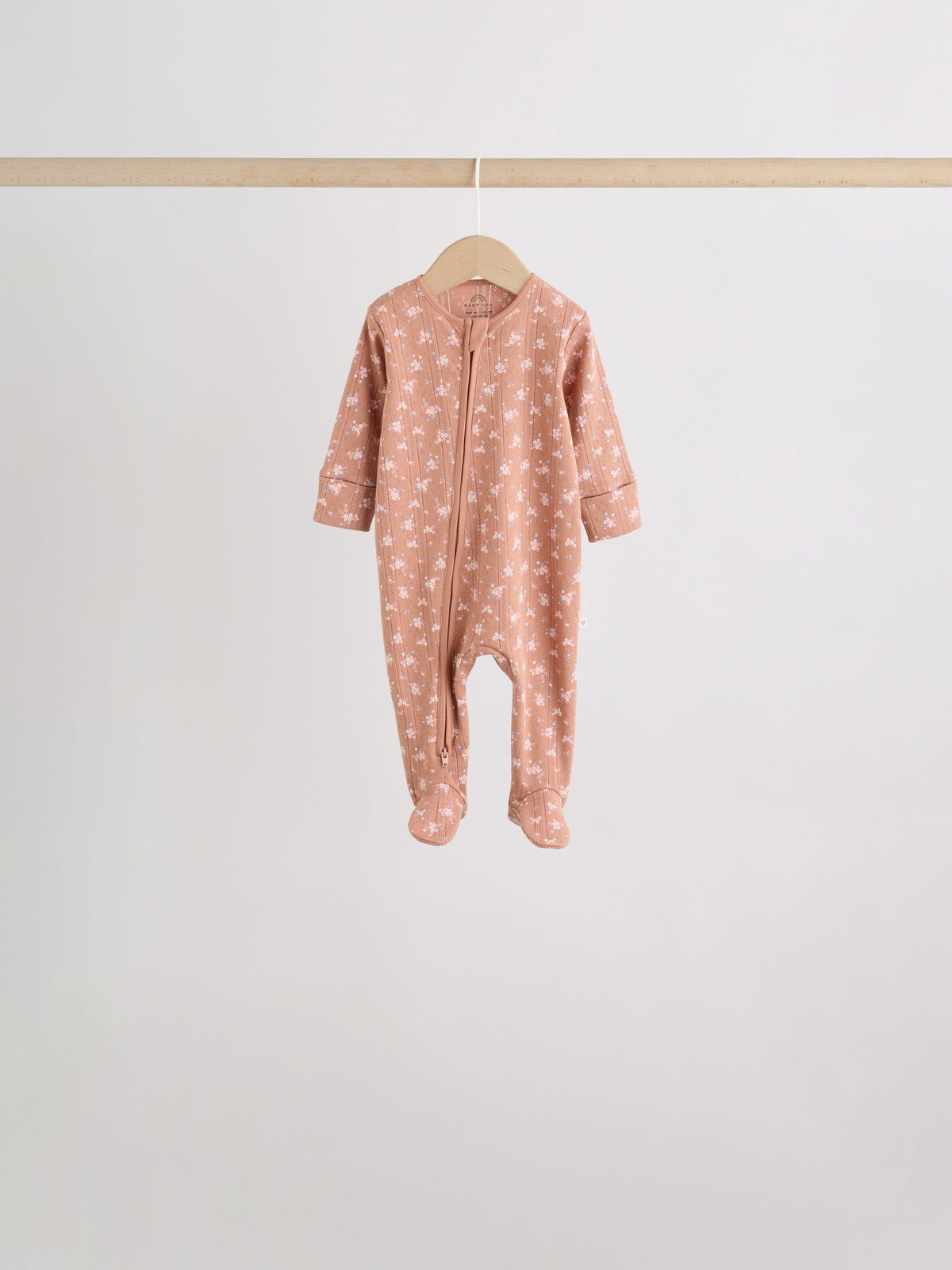 Brown Ditsy Floral 5 Pack Two Way Zip Baby Sleepsuit (0-2yrs)