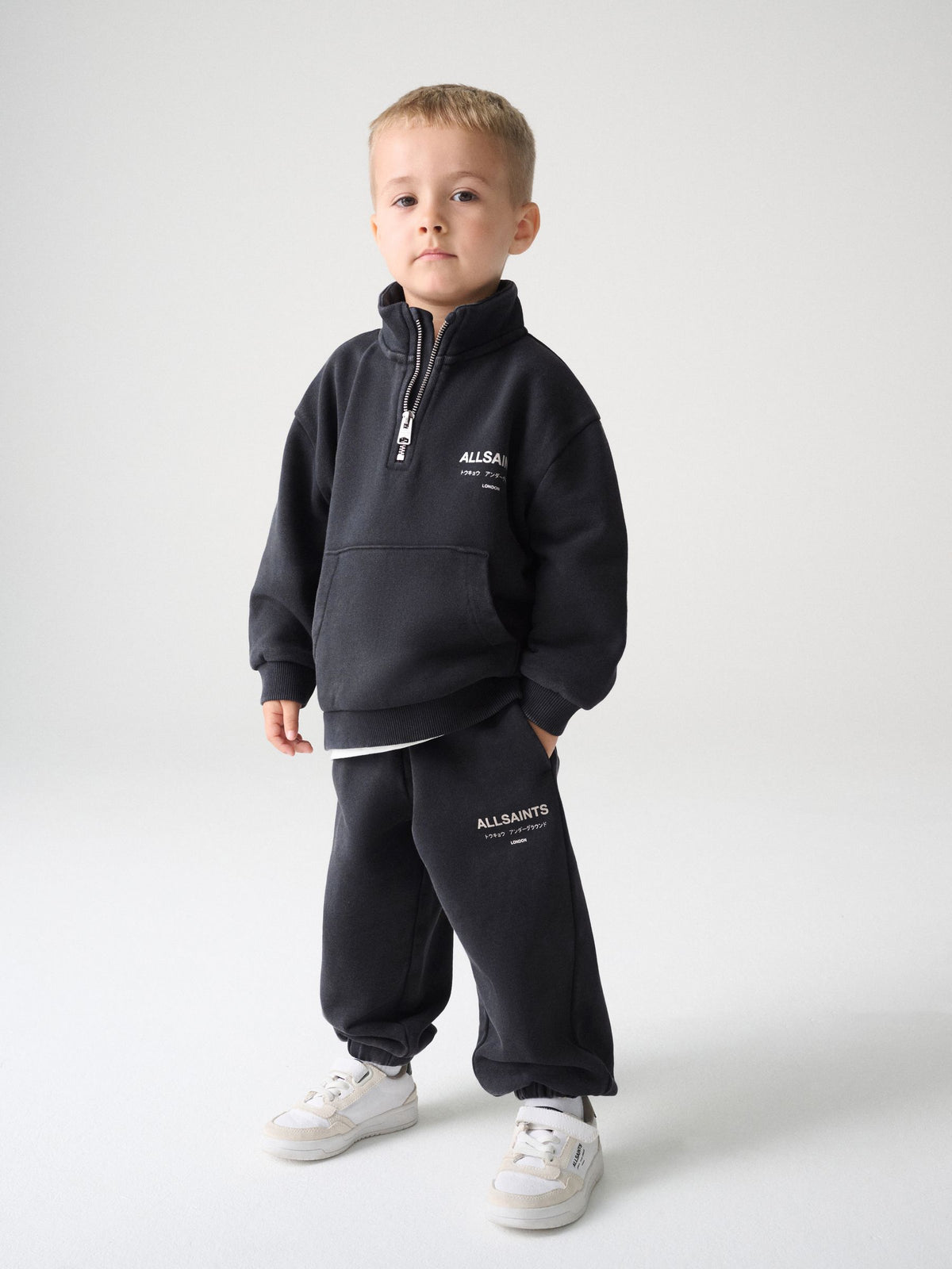 smALLSAINTS Washed Black Underground Funnel Neck Sweat Top & Jogger Set