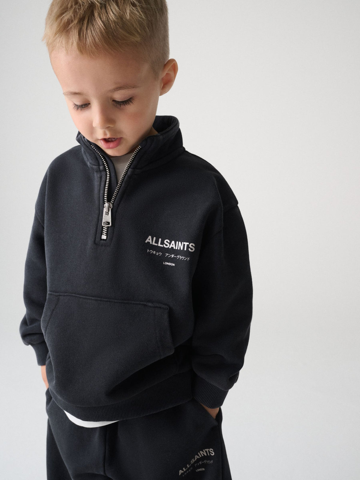 smALLSAINTS Washed Black Underground Funnel Neck Sweat Top & Jogger Set
