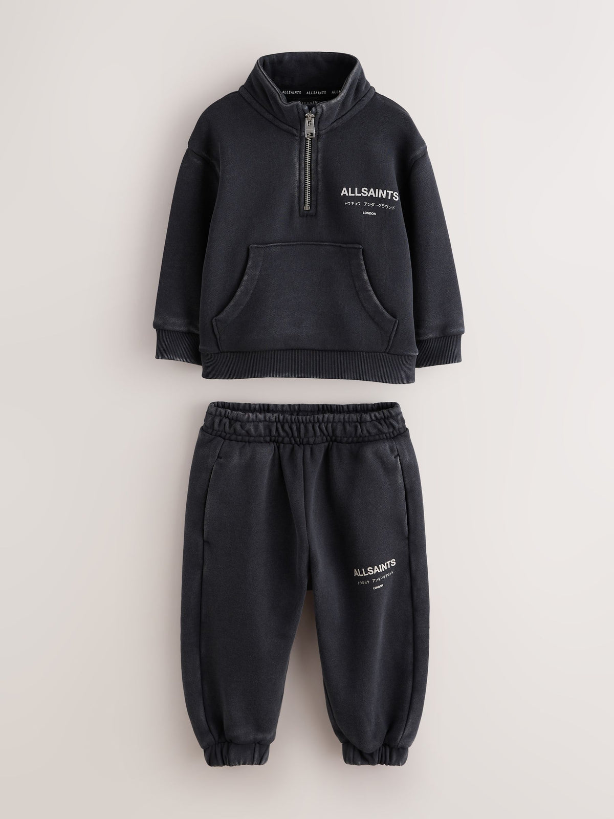 smALLSAINTS Washed Black Underground Funnel Neck Sweat Top & Jogger Set