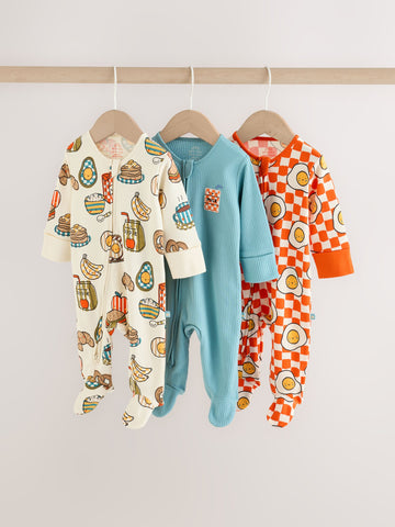 Blue/Orange Brunch Baby Sleepsuits 3 Pack (0mths-2yrs)