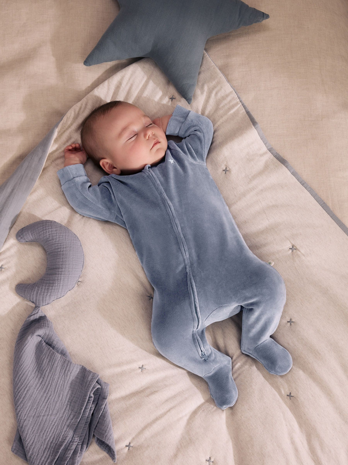 Blue Velour Two Way Zip Baby Sleepsuits 2 Pack (0mths-2yrs)