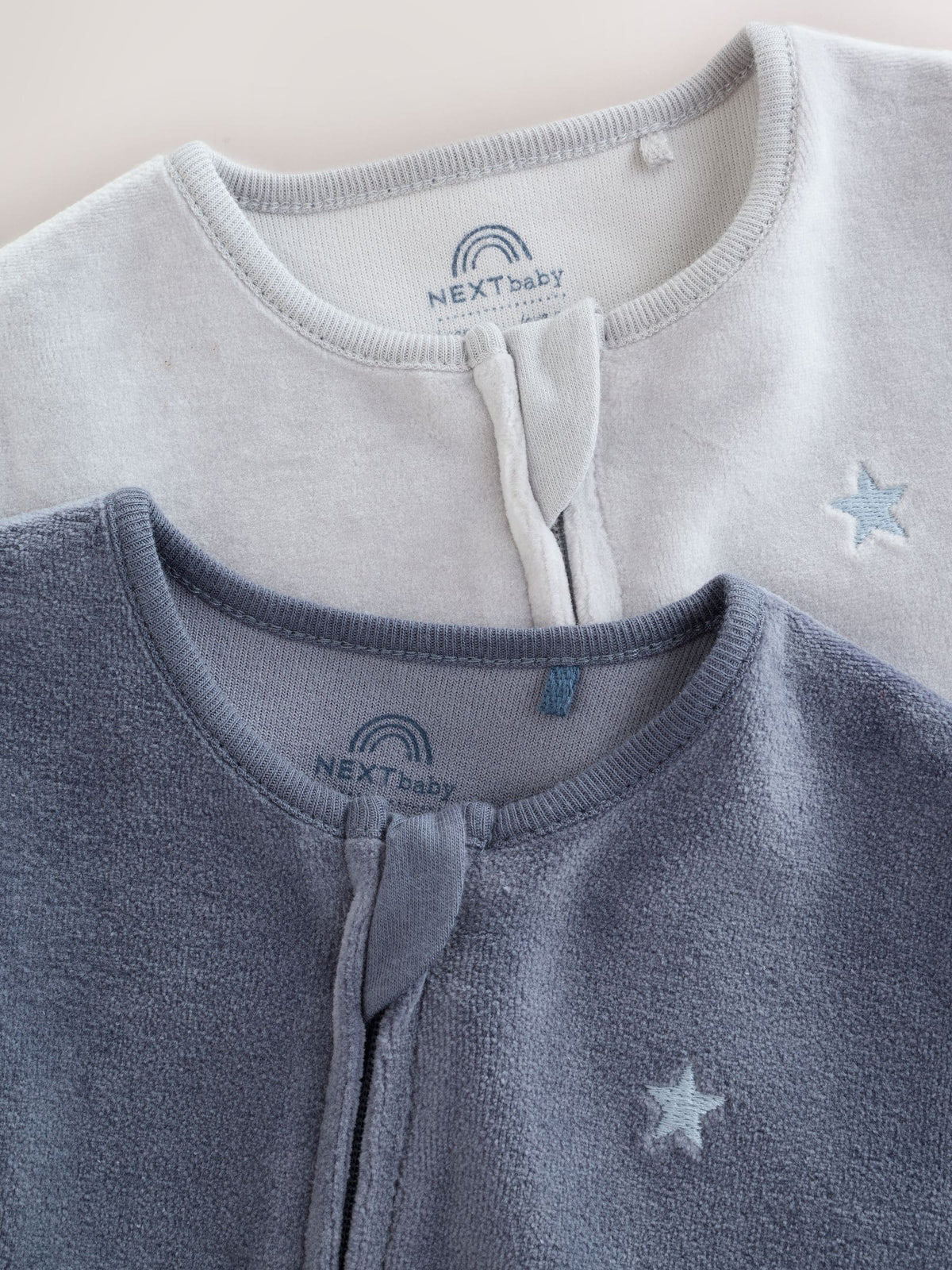 Blue Velour Two Way Zip Baby Sleepsuits 2 Pack (0mths-2yrs)
