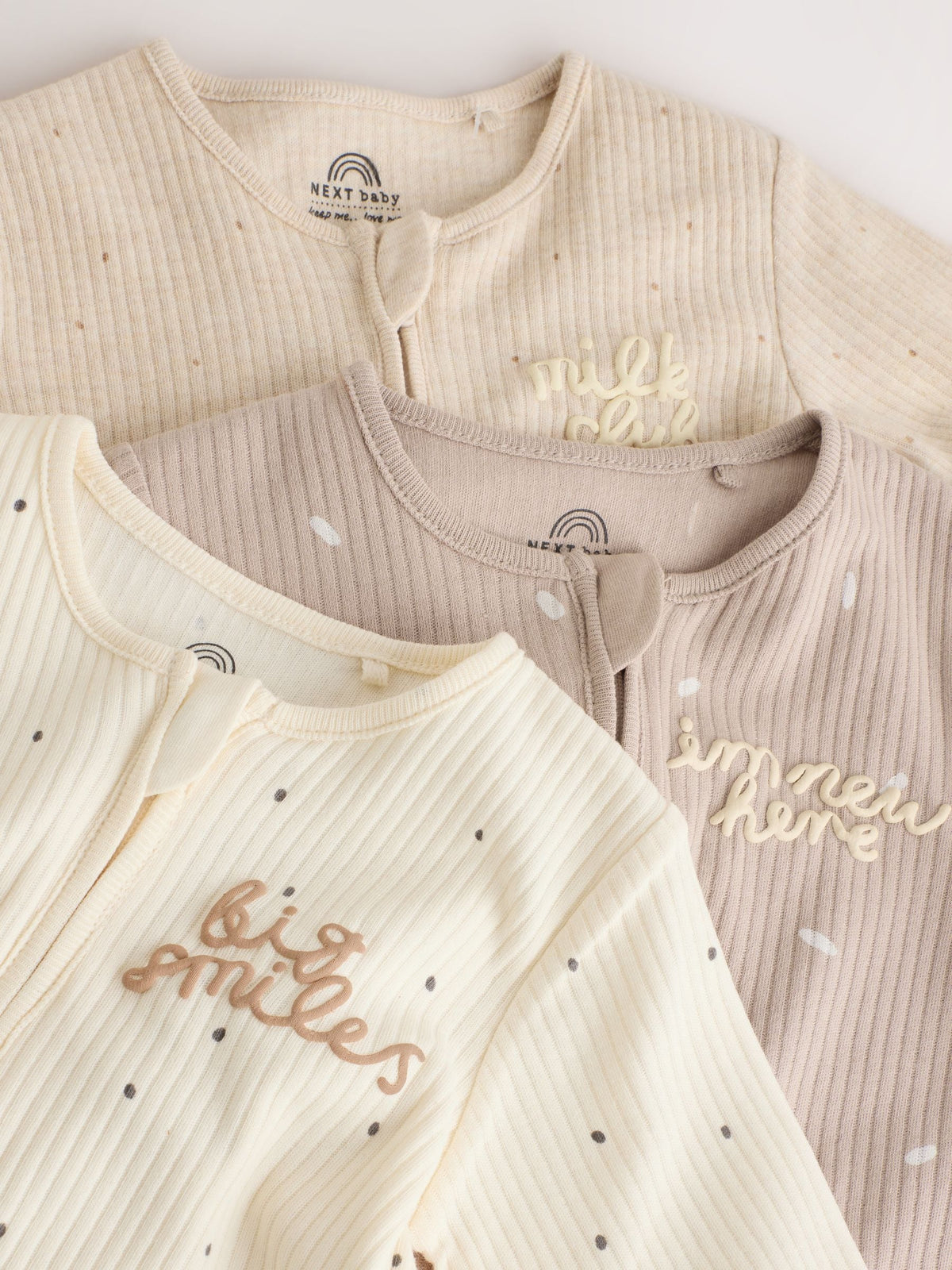 Neutral Milk Club 3 Pack Two Way Zip Baby Sleepsuit (0-2yrs)