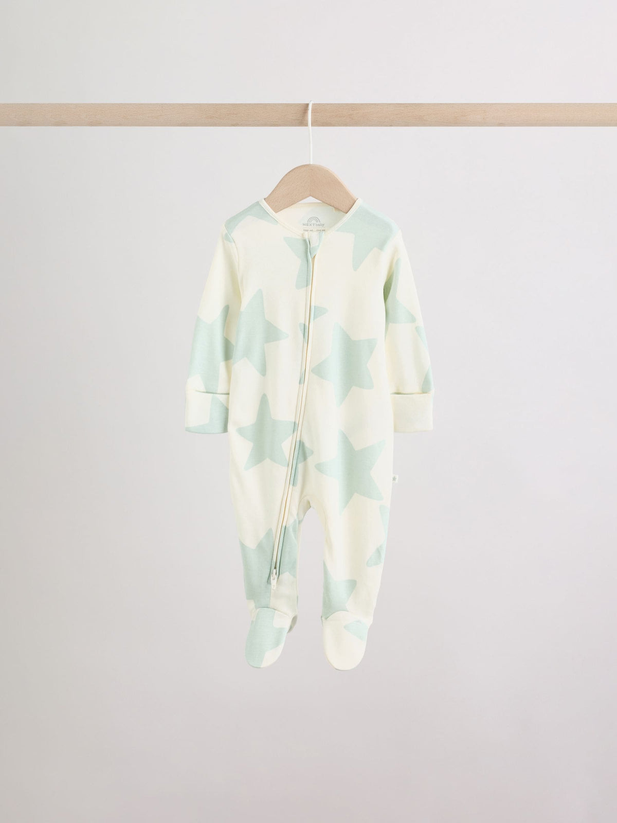 Green Star Two Way Zip Baby Sleepsuits 5 Pack (0-2yrs)