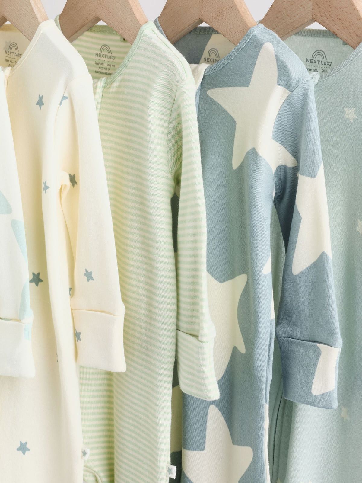 Green Star Two Way Zip Baby Sleepsuits 5 Pack (0-2yrs)