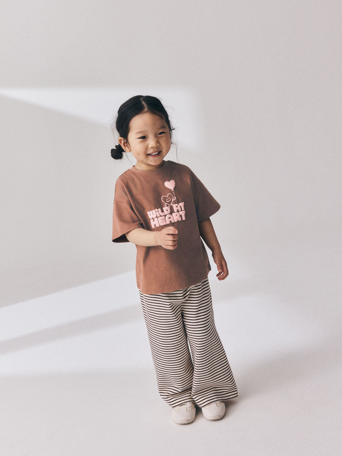 Brown Heart Stripe Short Sleeve T-Shirt and Wide Leg Trousers Set (3mths-7yrs)