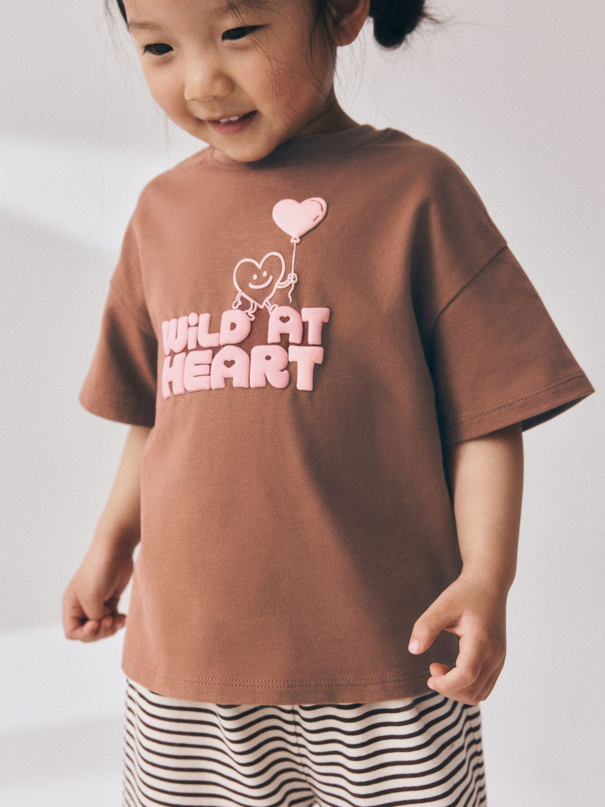 Brown Heart Stripe Short Sleeve T-Shirt and Wide Leg Trousers Set (3mths-7yrs)