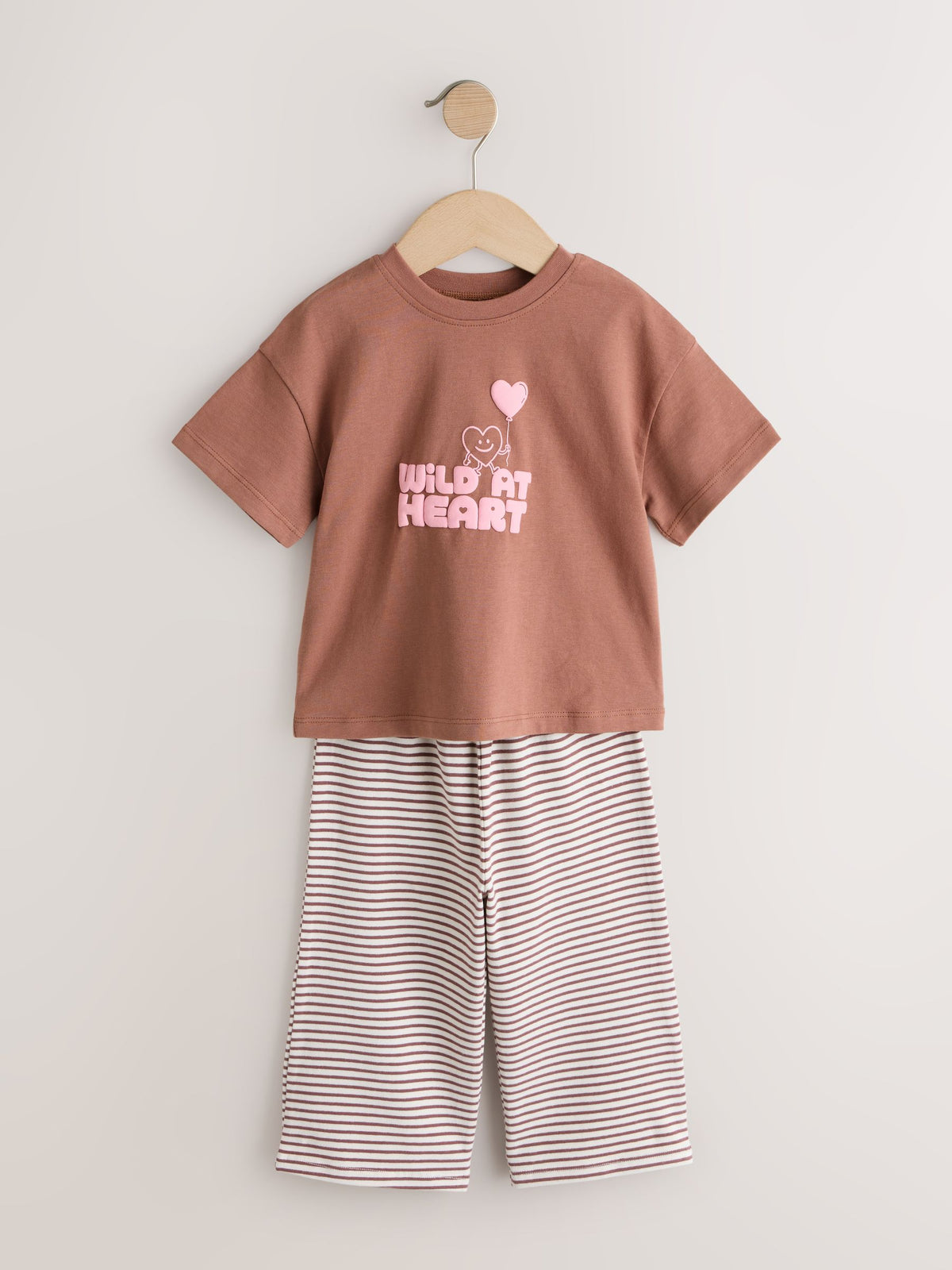 Brown Heart Stripe Short Sleeve T-Shirt and Wide Leg Trousers Set (3mths-7yrs)