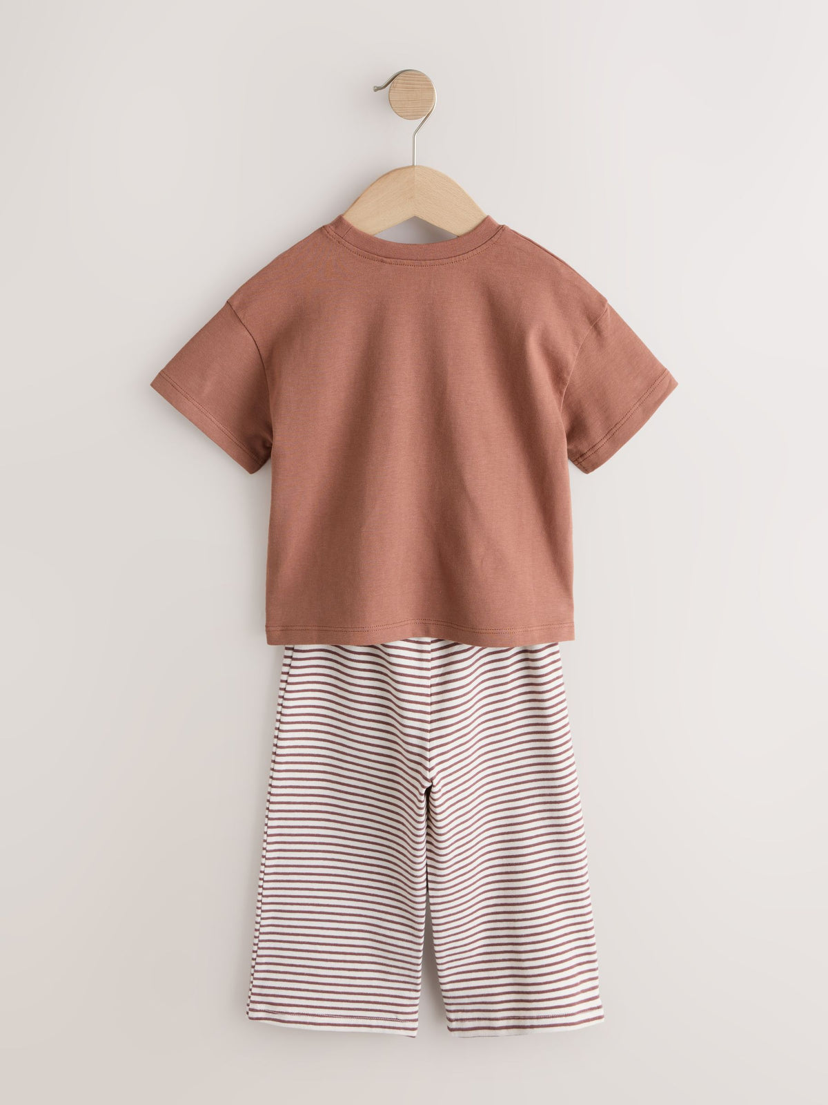 Brown Heart Stripe Short Sleeve T-Shirt and Wide Leg Trousers Set (3mths-7yrs)