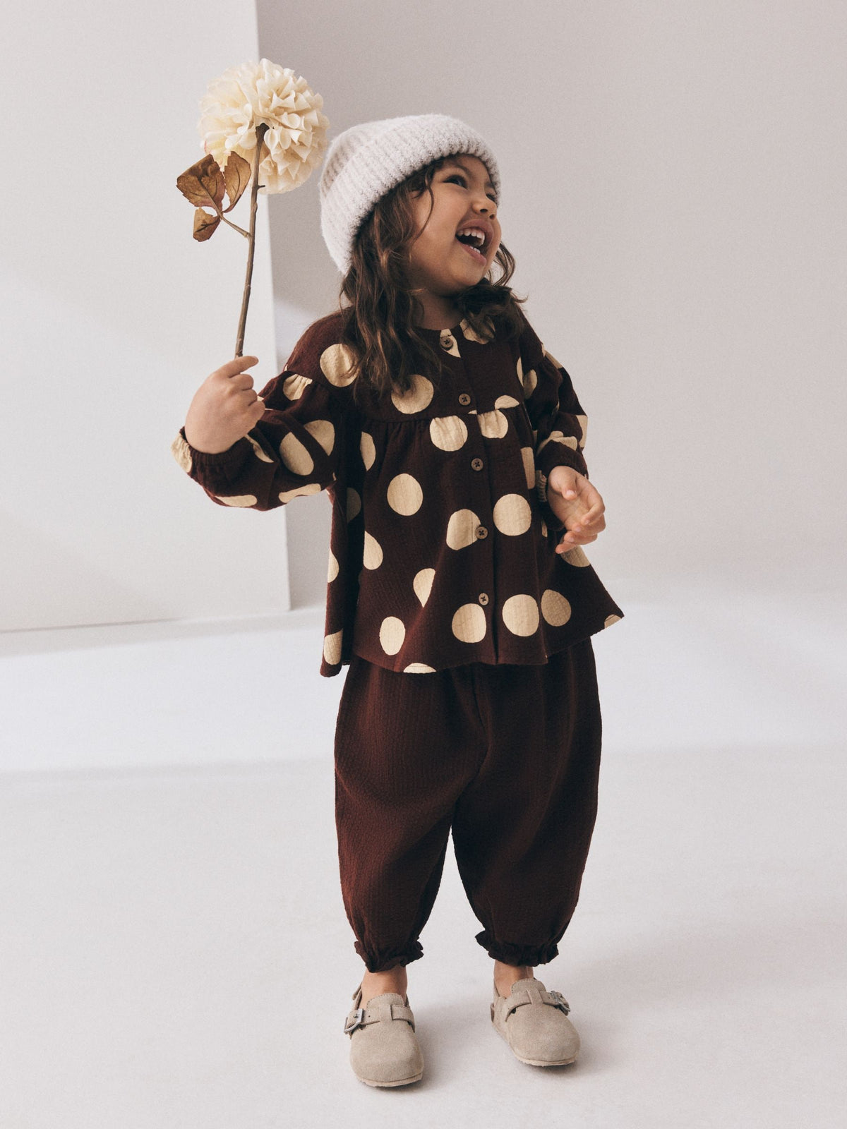 Brown/Cream Long Sleeve Blouse and Bloomer Trousers Set (3mths-7yrs)