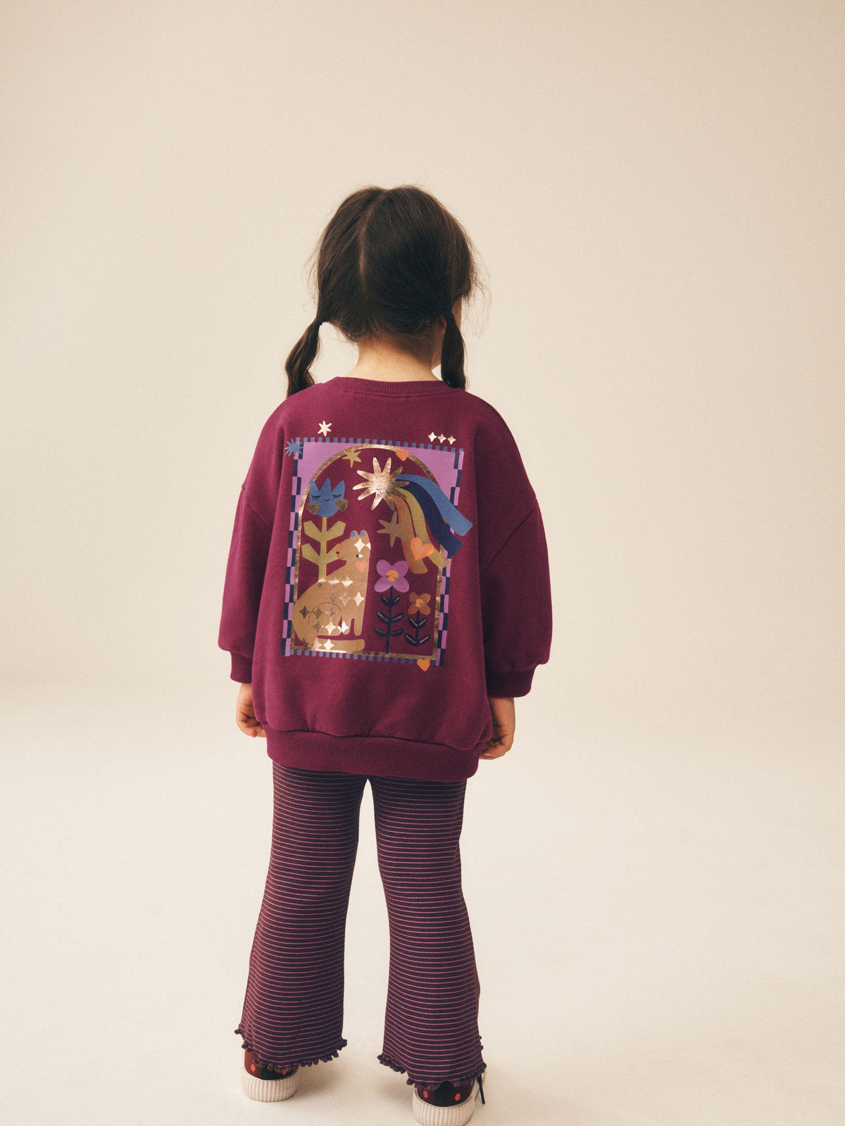 Dark Purple Star Crew Neck Sweatshirt and Flare Leggings Set (3mths-7yrs)