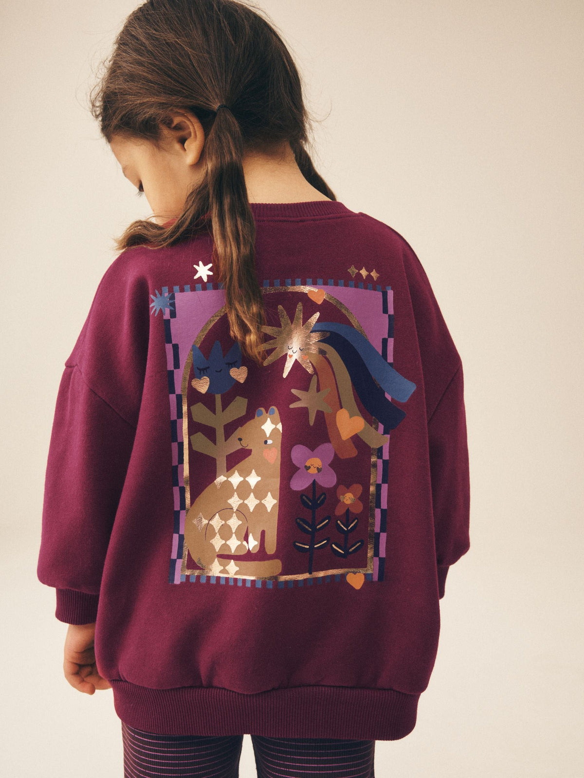 Dark Purple Star Crew Neck Sweatshirt and Flare Leggings Set (3mths-7yrs)