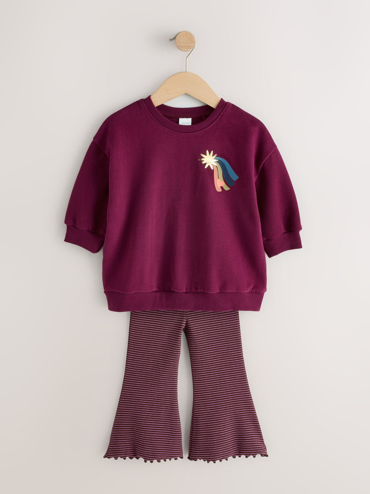 Dark Purple Star Crew Neck Sweatshirt and Flare Leggings Set (3mths-7yrs)