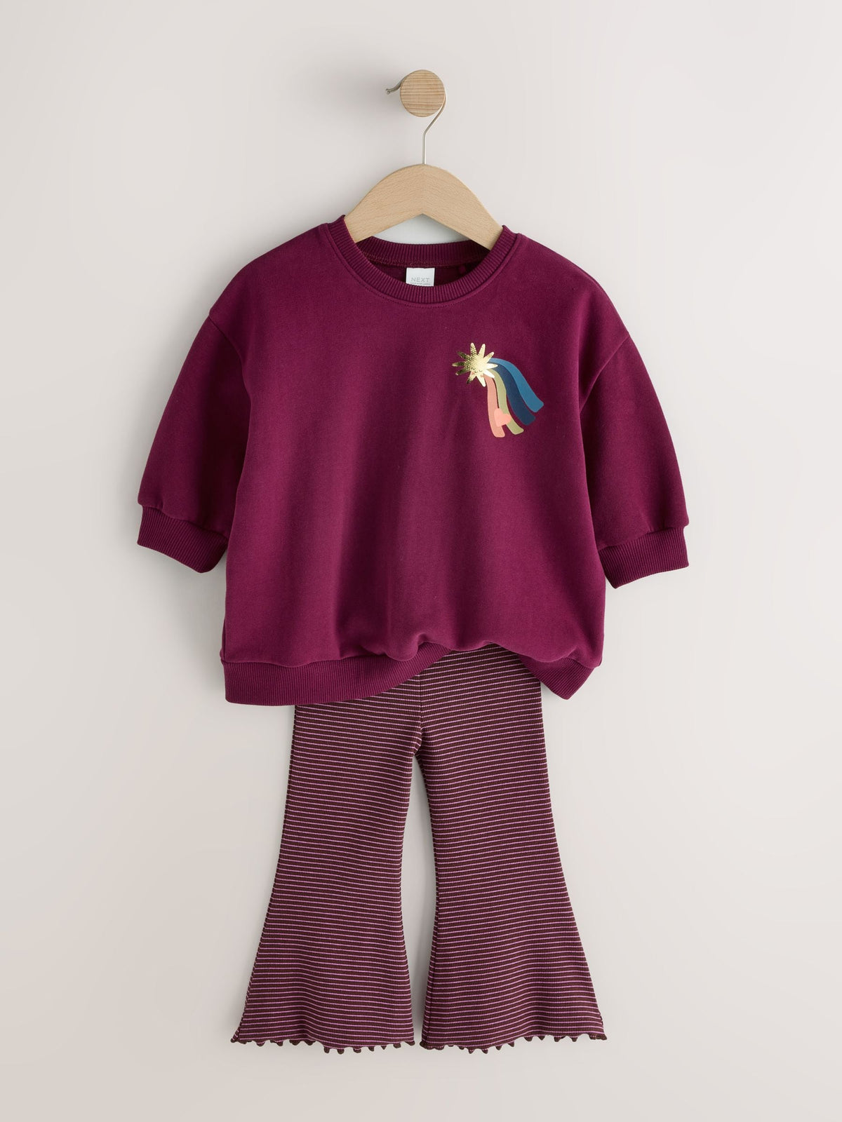 Dark Purple Star Crew Neck Sweatshirt and Flare Leggings Set (3mths-7yrs)