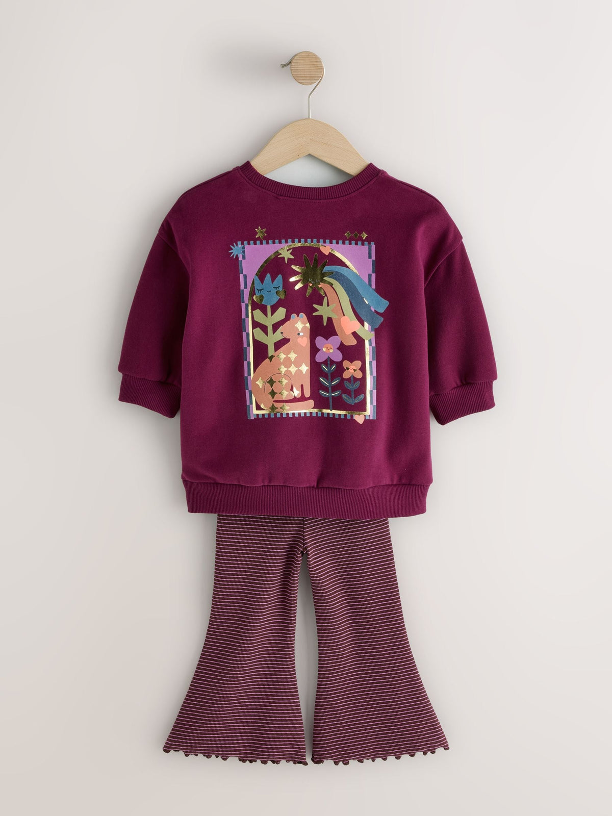 Dark Purple Star Crew Neck Sweatshirt and Flare Leggings Set (3mths-7yrs)