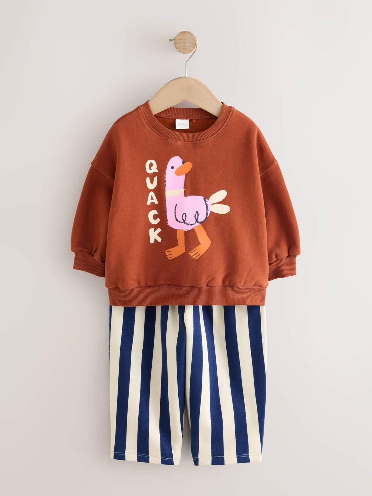 Navy Stripe Duck Crew Neck Sweatshirt and Barrel Trousers Set (3mths-7yrs)