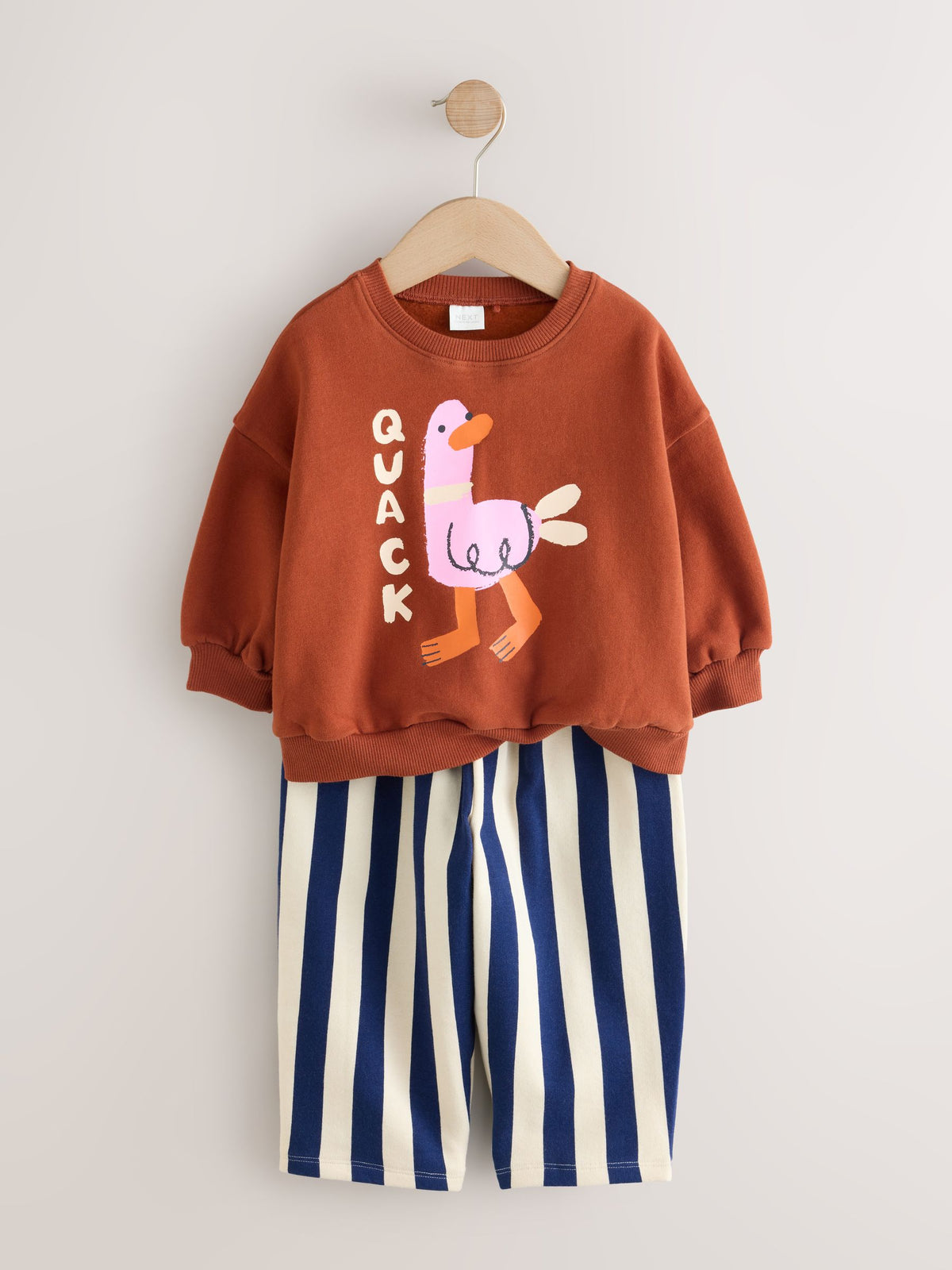 Navy Stripe Duck Crew Neck Sweatshirt and Barrel Trousers Set (3mths-7yrs)