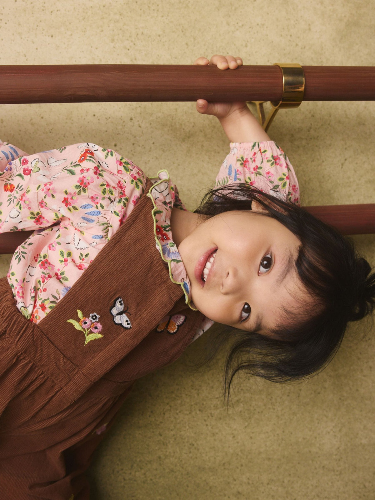 Brown Butterfly Embroidered Cord Dungaree and Blouse set (3mths-7yrs)