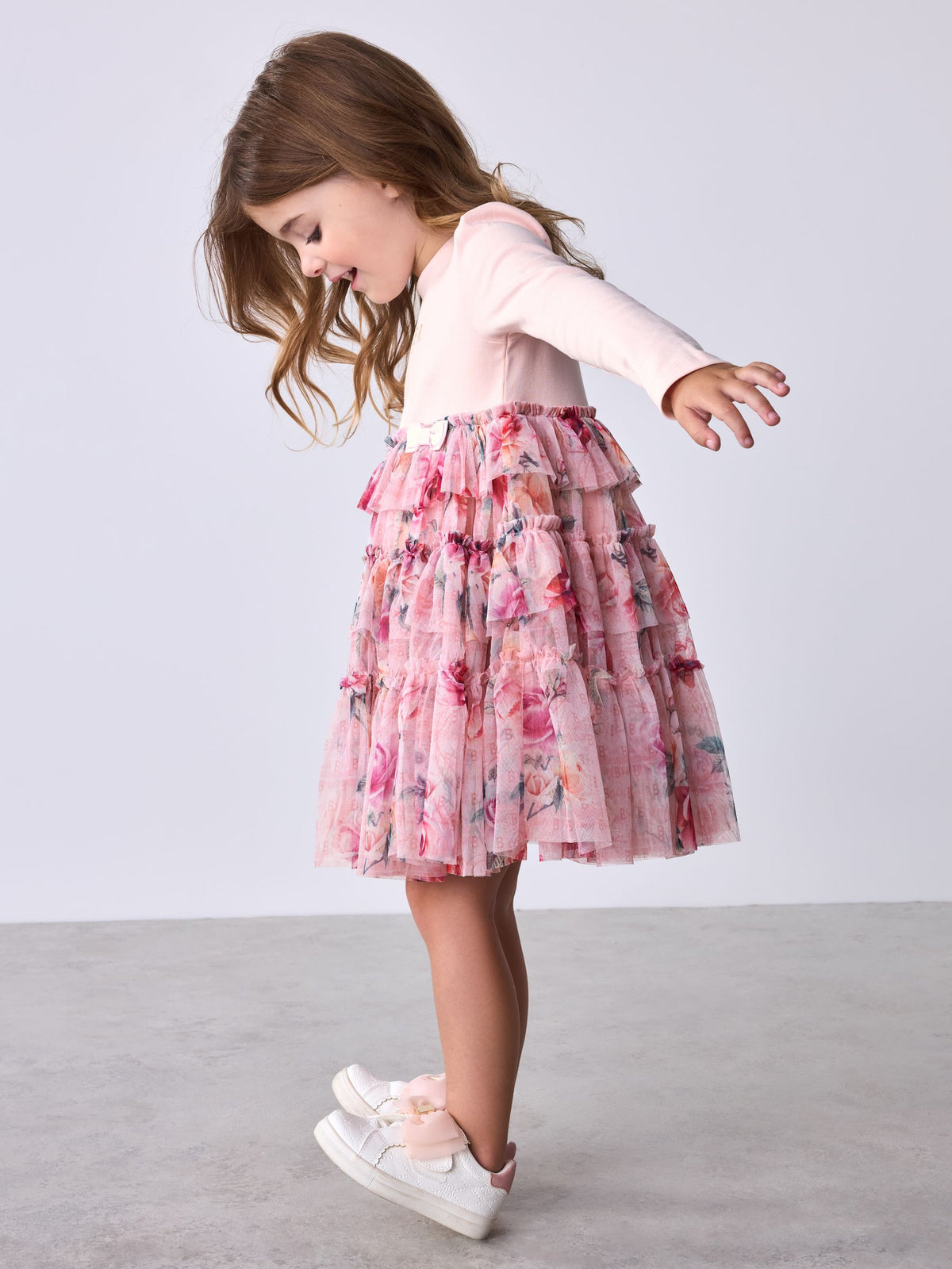 Baker by Ted Baker Pink Floral Tiered Mesh Mockable Dress