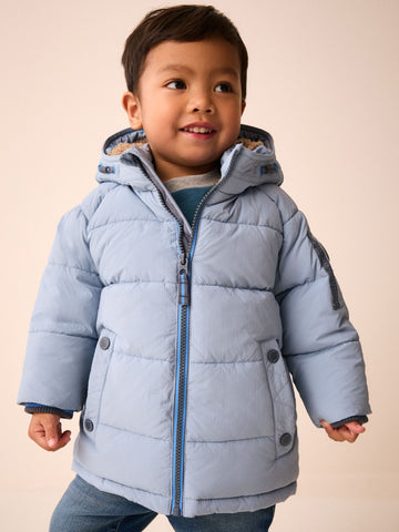 Light Blue Borg Lined Padded Coat (6mths-7yrs)