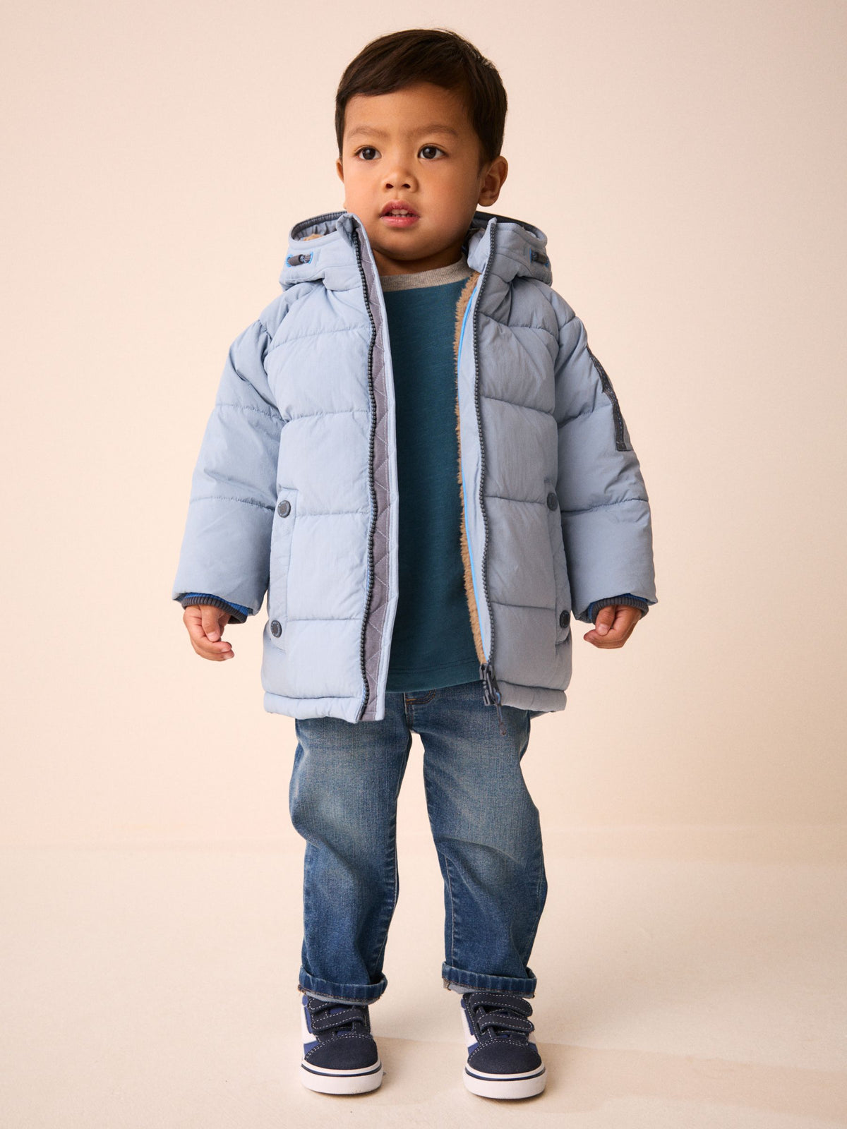 Light Blue Borg Lined Padded Coat (6mths-7yrs)