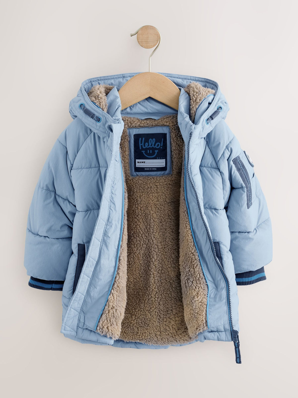Light Blue Borg Lined Padded Coat (6mths-7yrs)