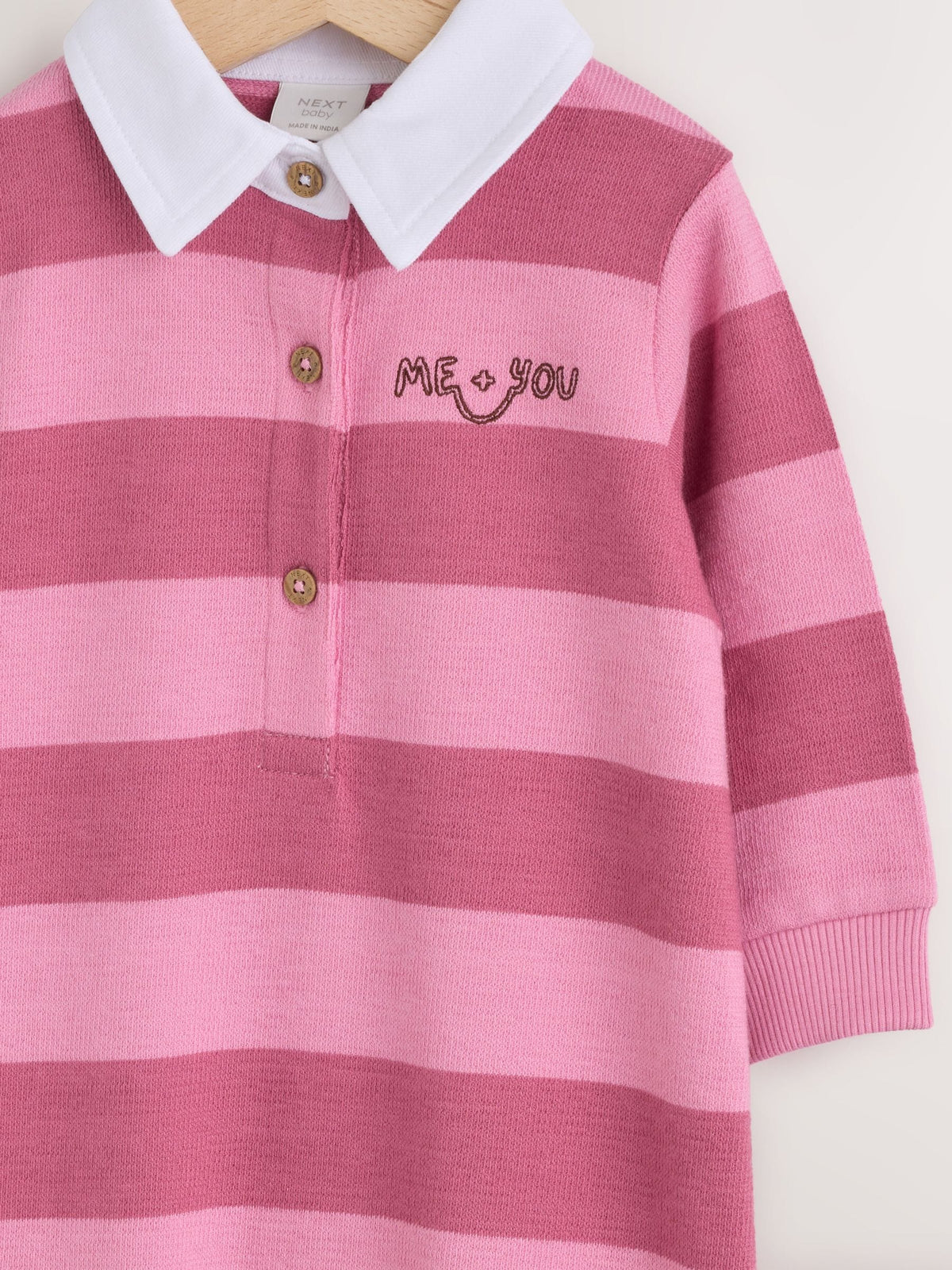 Pink Stripe Collared Jersey Baby Romper (0mths-2yrs)