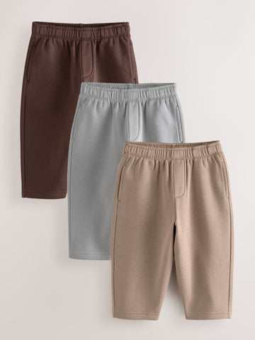 Brown/Grey Wide Joggers 3 Pack (3mths-7yrs)