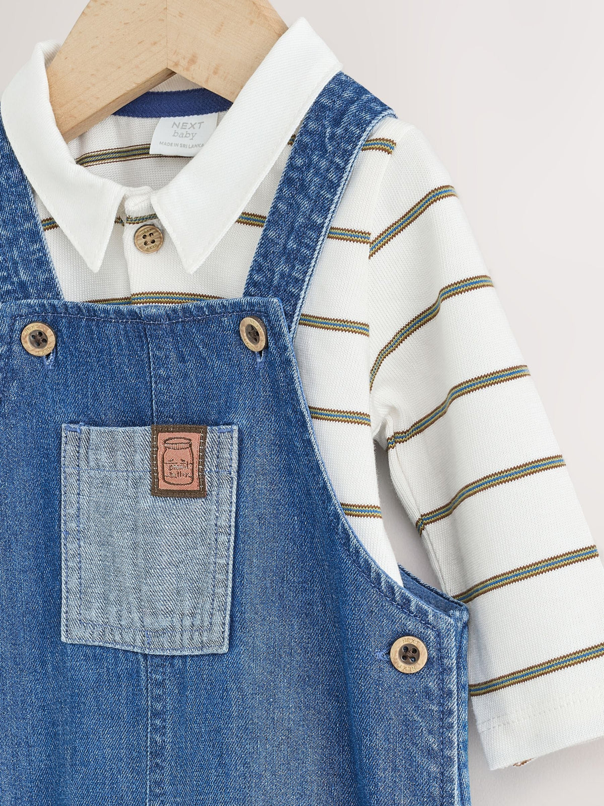 Blue Denim Baby Dungarees and Polo Bodysuit Set (0mths-3yrs)