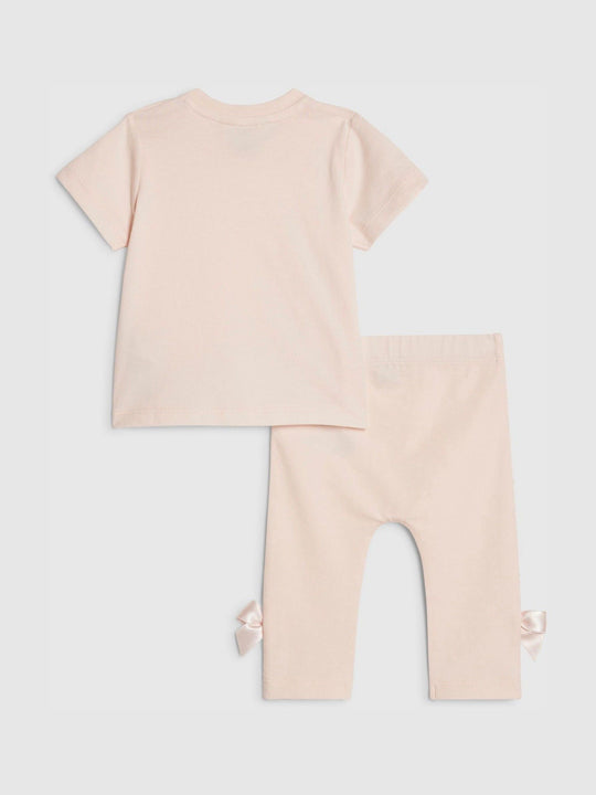 River Island Pink Branded Satin Bow T-Shirt and Leggings Set