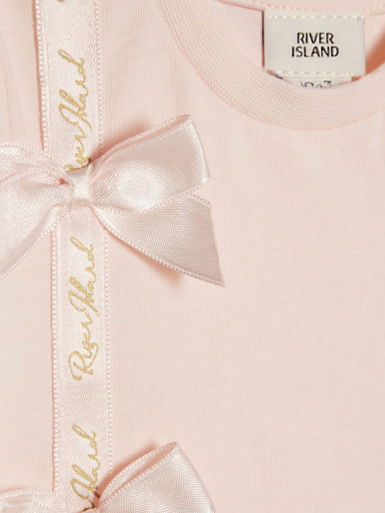 River Island Pink Branded Satin Bow T-Shirt and Leggings Set