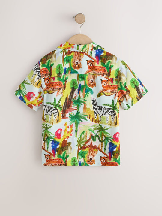 Multi All Over Print Jungle Short Sleeve Revere Collar Shirt (3-12yrs)