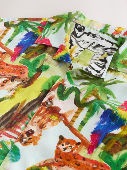 Multi All Over Print Jungle Short Sleeve Revere Collar Shirt (3-12yrs)