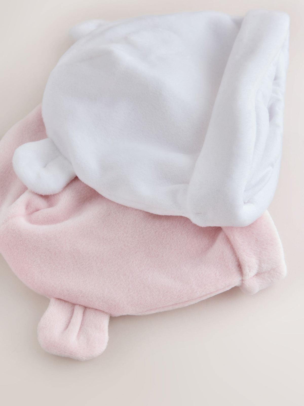 Pink/White Velour Baby Beanies 2 Pack (0-12mths)