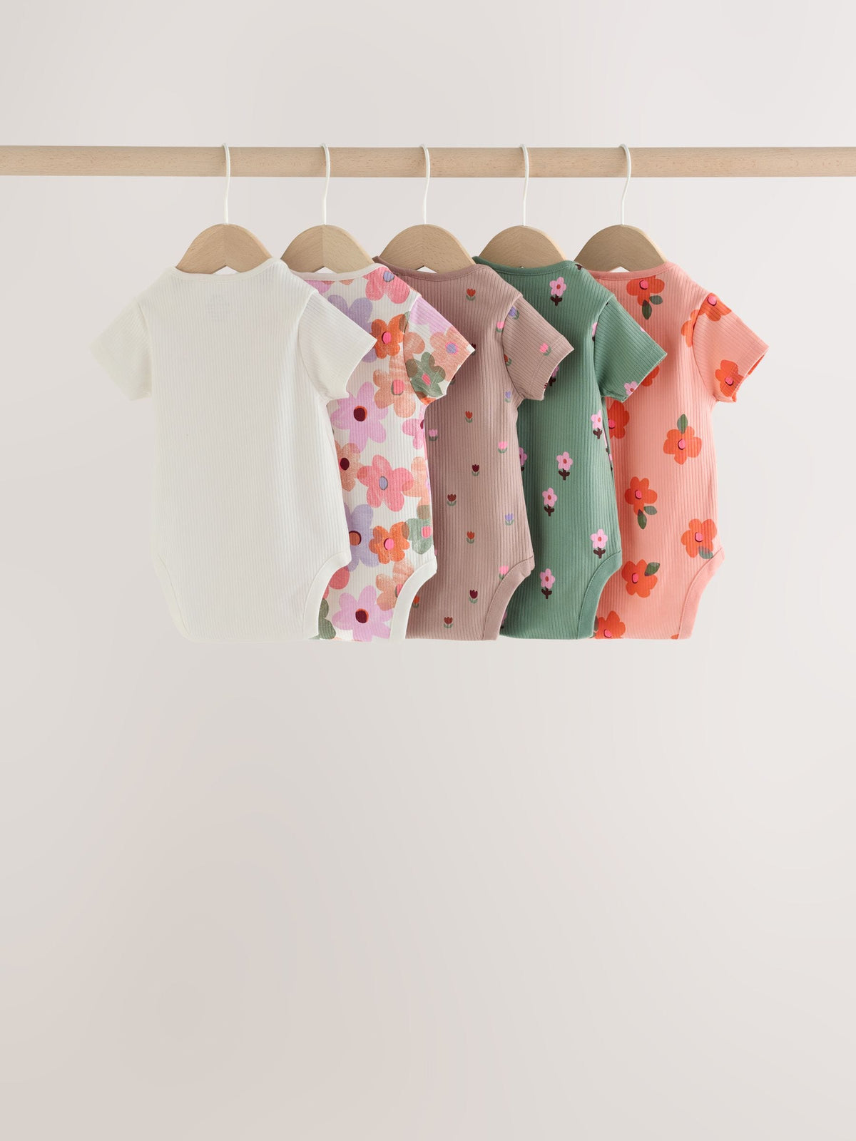 Orange Floral Short Sleeve Baby Bodysuit 5 Pack
