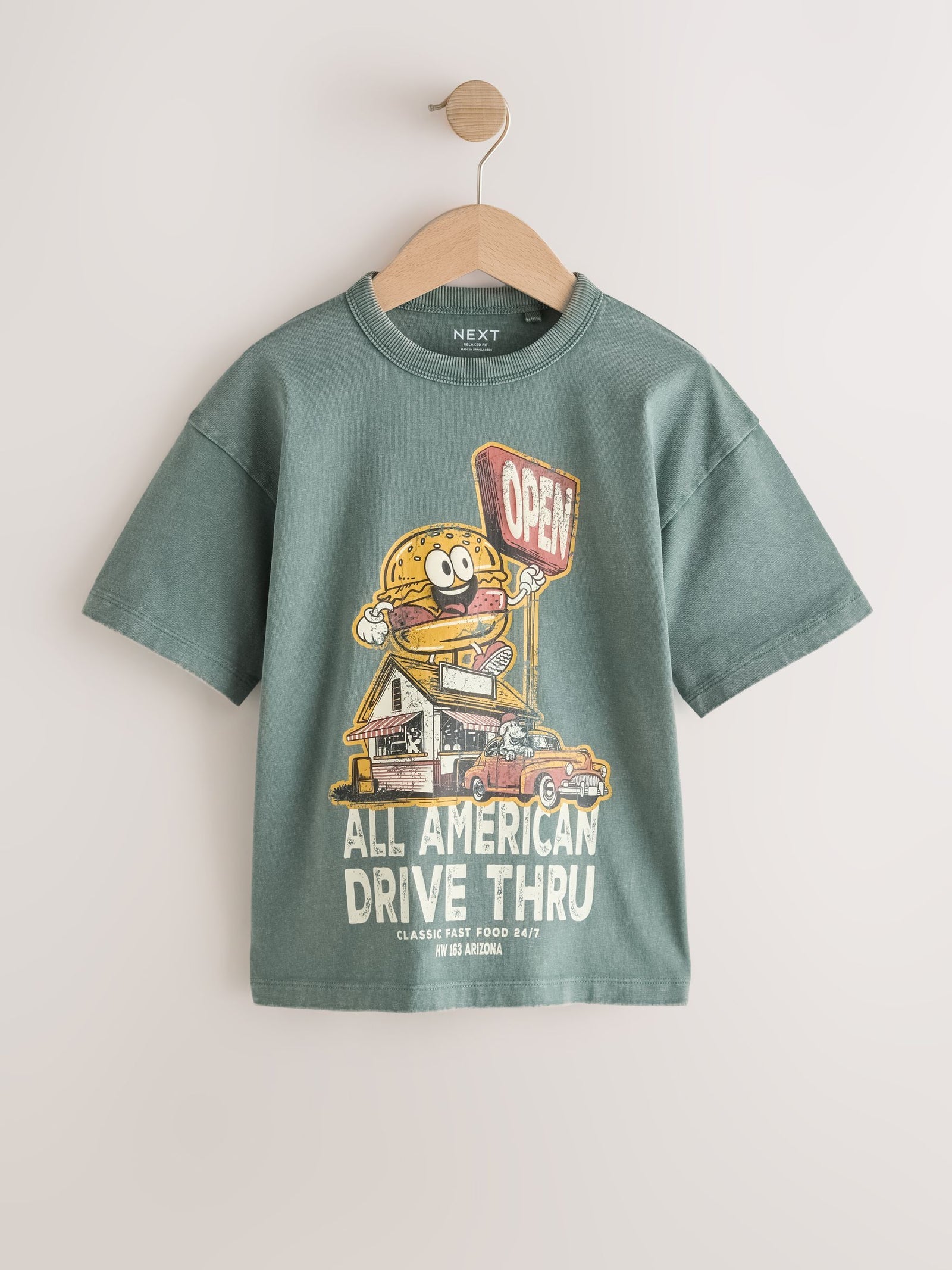 Teal Blue Burger Washed Graphic T-Shirt (3-16yrs)