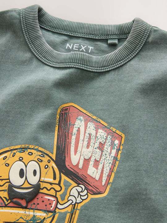 Teal Blue Burger Washed Graphic T-Shirt (3-16yrs)