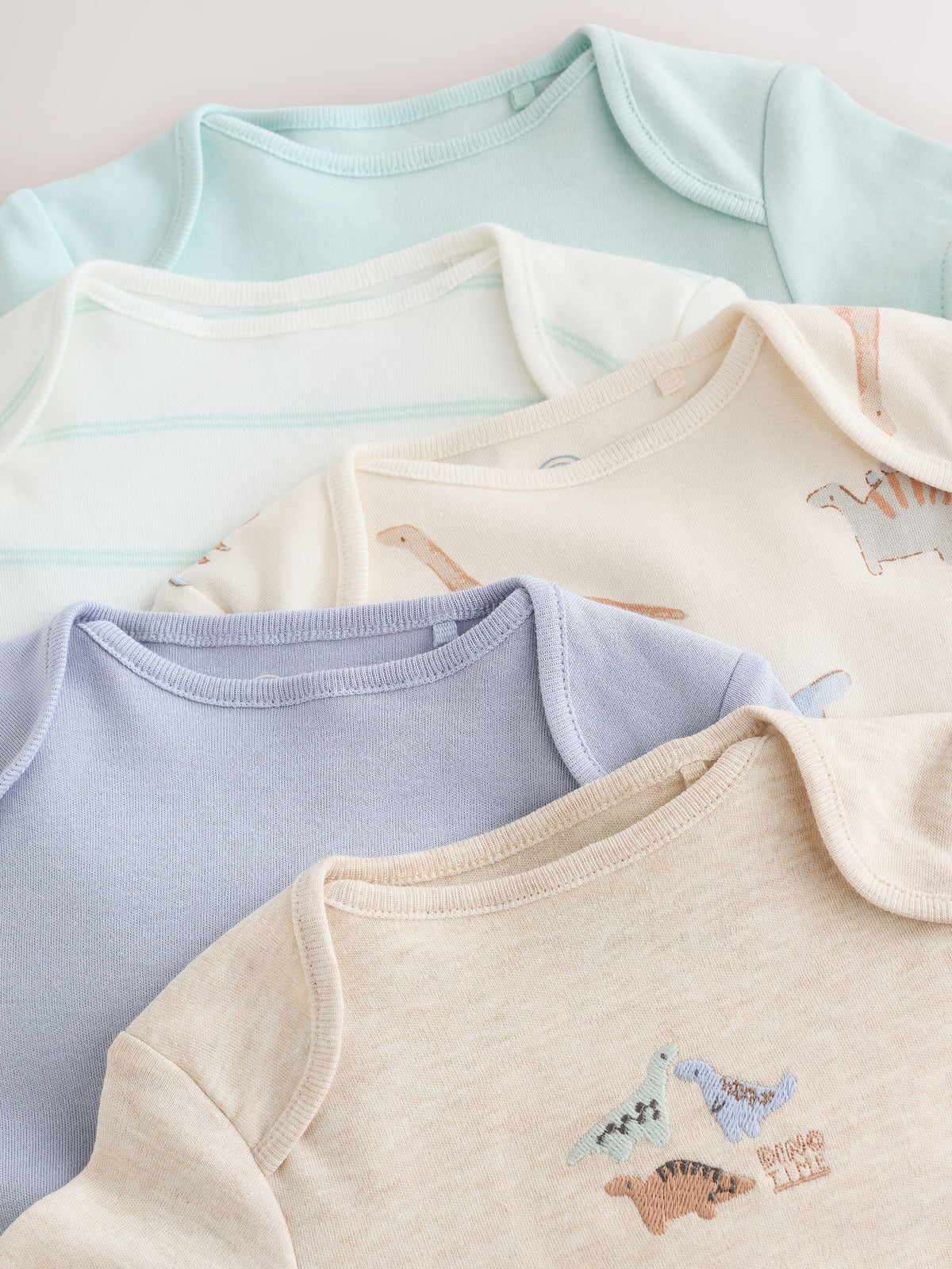 Neutral Dinosaur Short Sleeve Baby Bodysuits 5 Pack