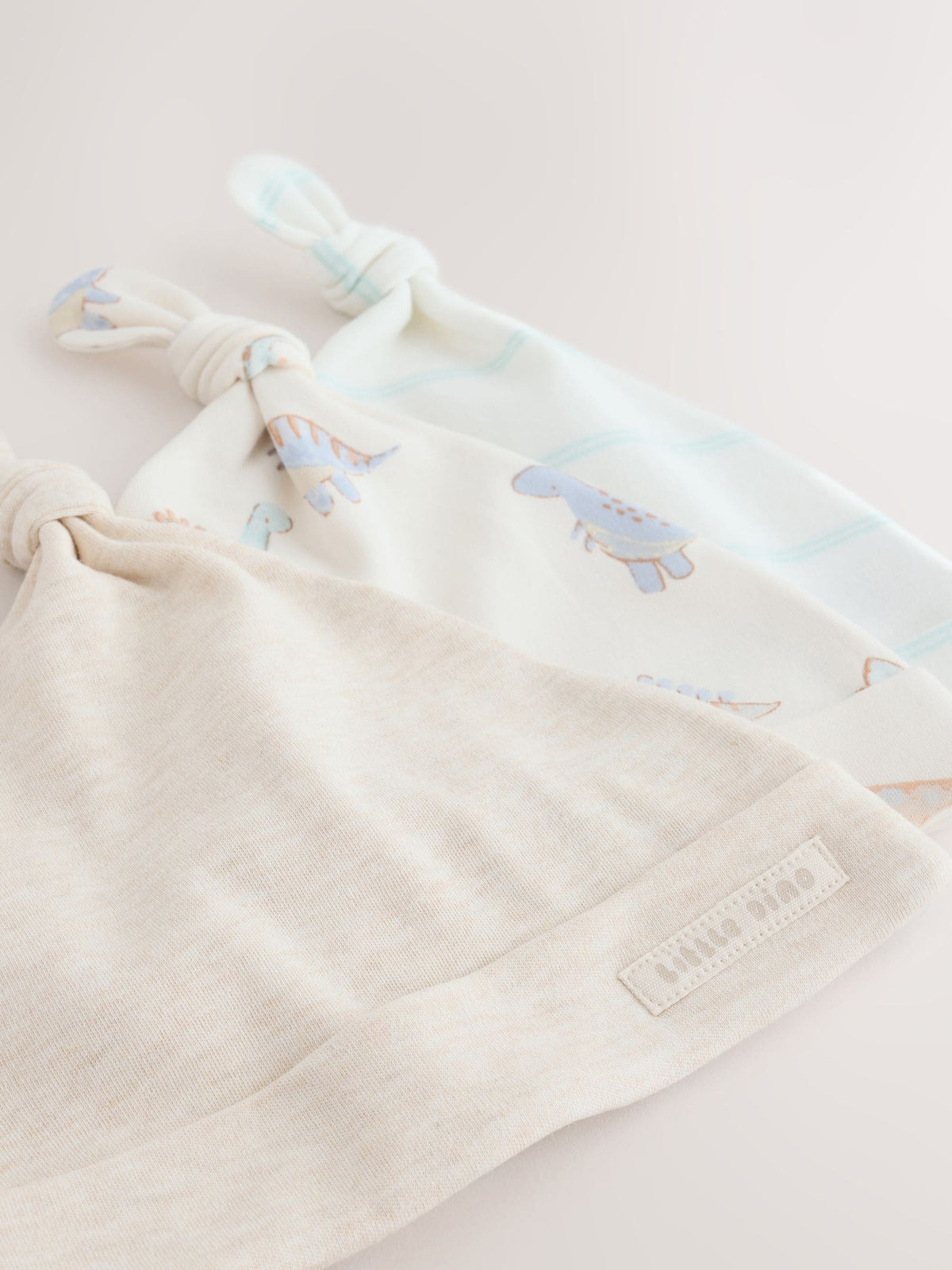 Neutral Dinosaur Tie Top Baby Hats 3 Pack (0-18mths)