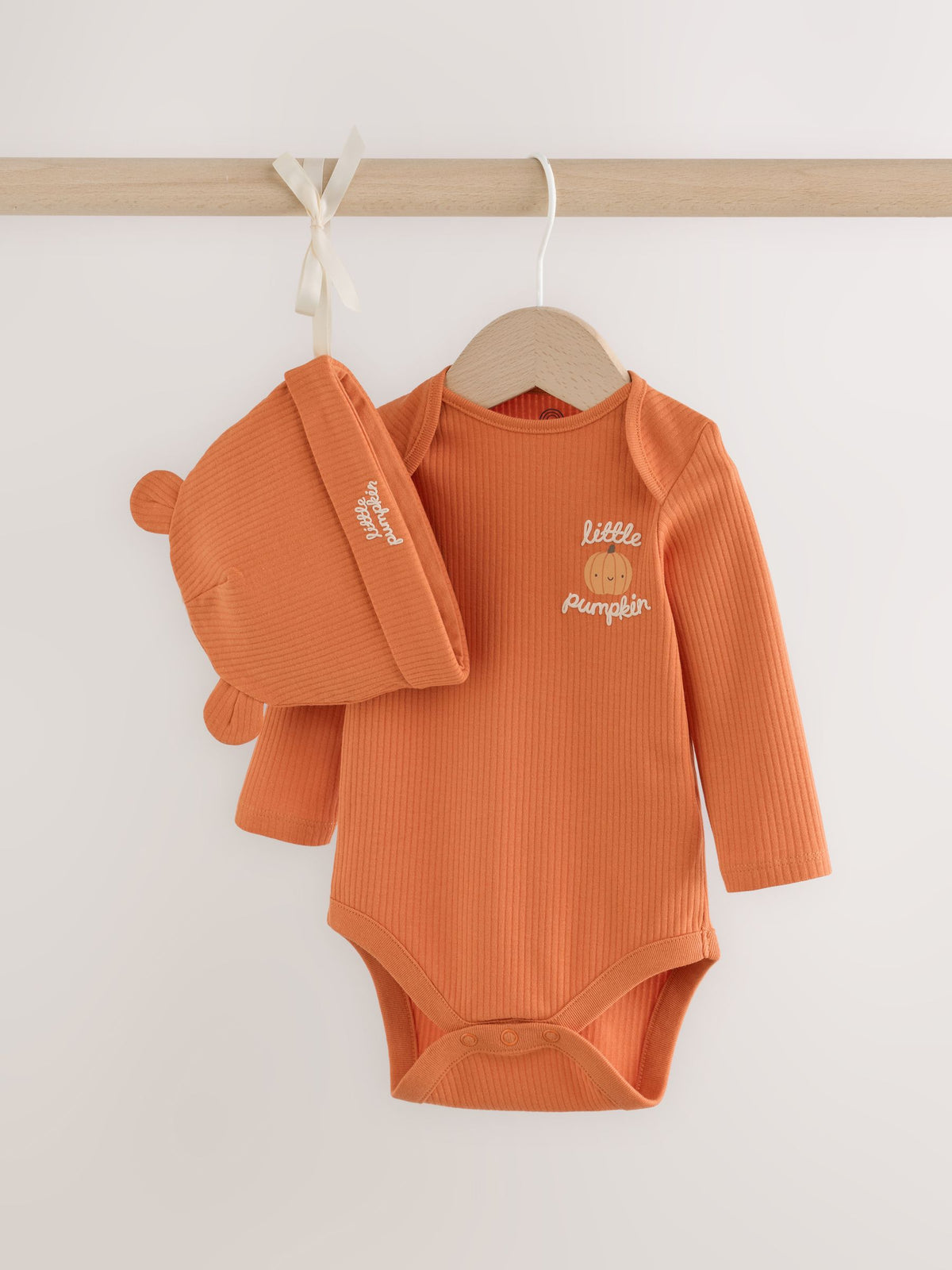 Orange Halloween Little Pumpkin Baby Bodysuit and Hat Set 2 Piece