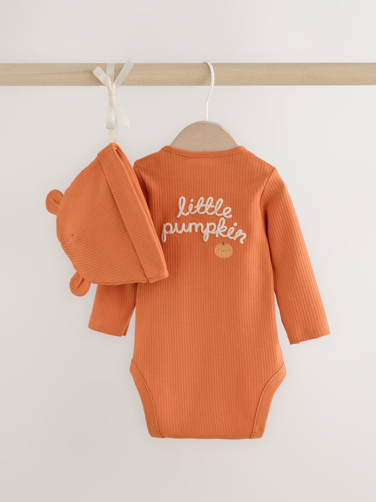 Orange Halloween Little Pumpkin Baby Bodysuit and Hat Set 2 Piece