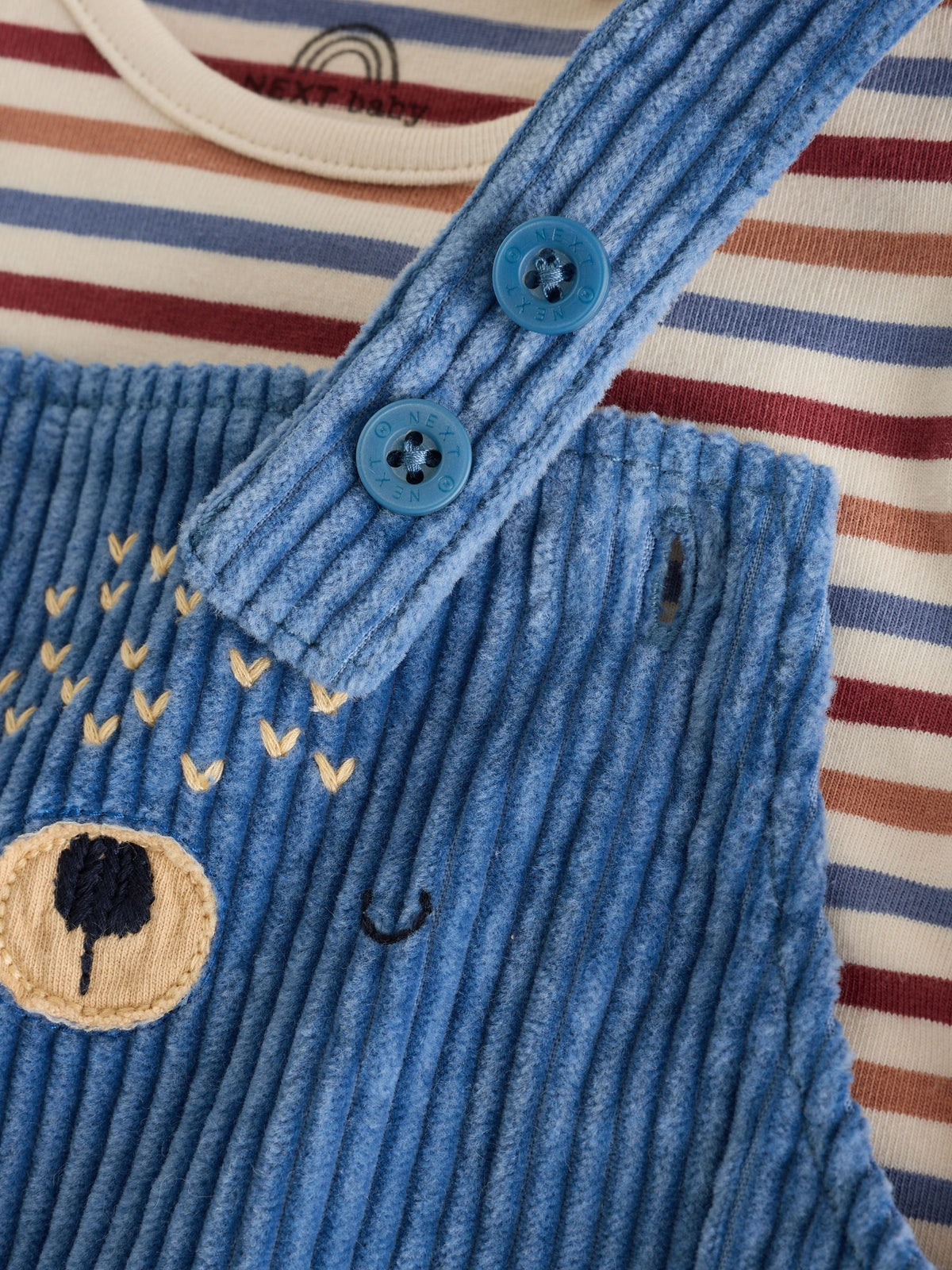 Navy Blue Bear Cord Dungarees and Bodysuit Baby Set (0mths-3yrs)