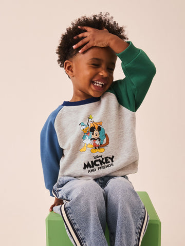 Grey Colour Block Mickey Mouse Printed Crew Sweatshirt (3mths-8yrs)
