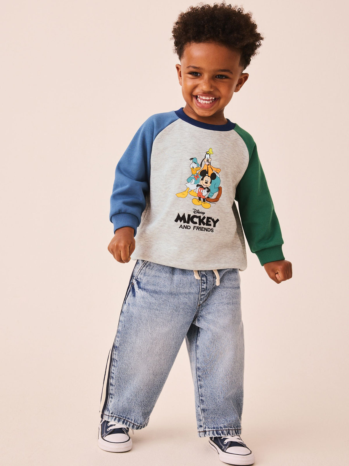 Grey Colour Block Mickey Mouse Printed Crew Sweatshirt (3mths-8yrs)